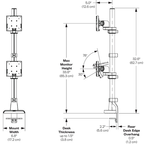 Technical Drawing for HAT E5G-P11 E5 One Over One Static Monitor Arm with Pole