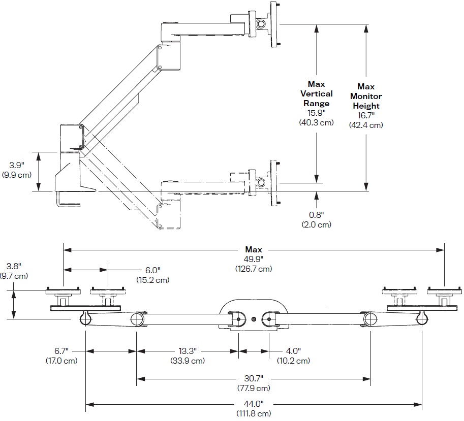 Technical Drawing for Innovative 7000-2-SLD Articulating Dual Monitor Arm
