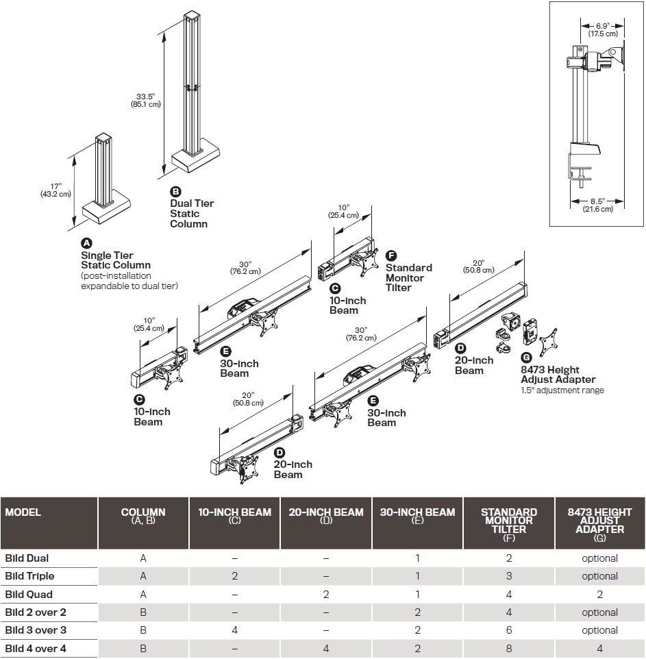 Technical Drawing for Innovative BILD-4 Bild Quad Monitor Mount