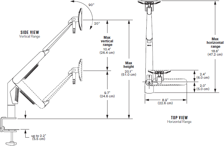 Technical Drawing for Innovative 5700-DC-SPM EVO II Desk Clamp Mount LCD Monitor Arm