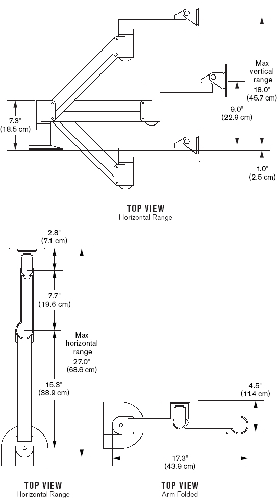 Technical Drawing for Innovative 7500-HD Deluxe Flat Panel Radial LCD Monitor Arm with HD Tilter (27")