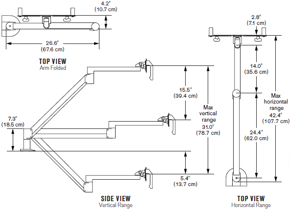 Technical Drawing for Innovative 7616-14 Long Reach Healthcare Arm