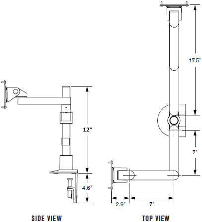 Technical Drawing for Innovative 9163-S-12 Dual Large LCD Monitor Side By Side Arm with 12" Pole