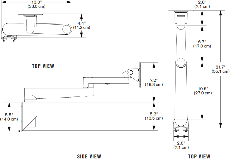 Technical Drawing for Innovative 9301-HD Articulating Track Mount Arm with Spring Tilter