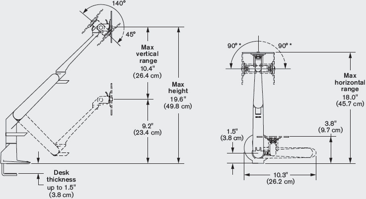Technical Drawing for Innovative 5900 EVO Articulating Monitor Arm