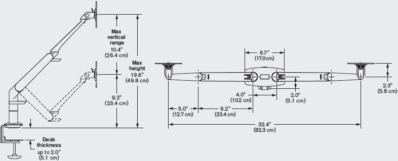 Technical Drawing for Innovative 5902 Dual EVO Monitor Arm