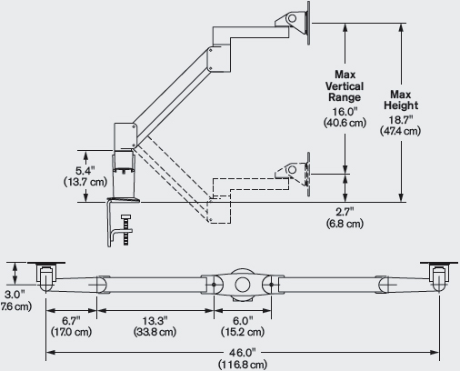 Technical Drawing for Innovative 7000-8408 Dual 7000 LCD Monitor Arm Mount - 24