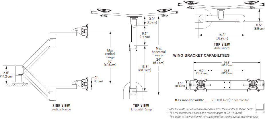 Technical Drawing for Innovative 7000-Switch Dual Monitor Arm with Switch Bracket