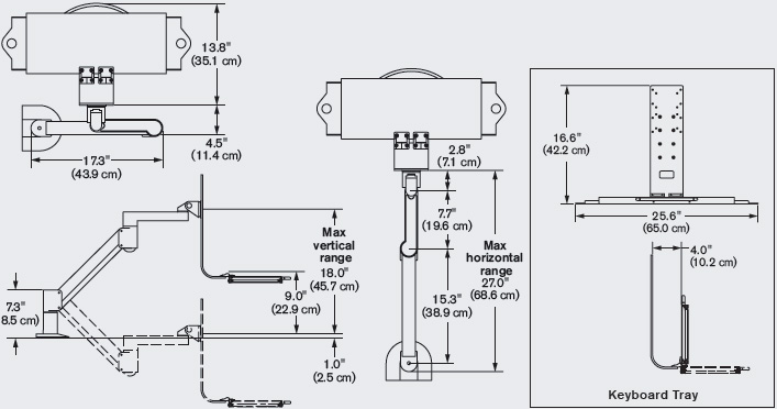 Technical Drawing for Innovative 7509 Data Entry Monitor Arm with Flip-up Keyboard (27