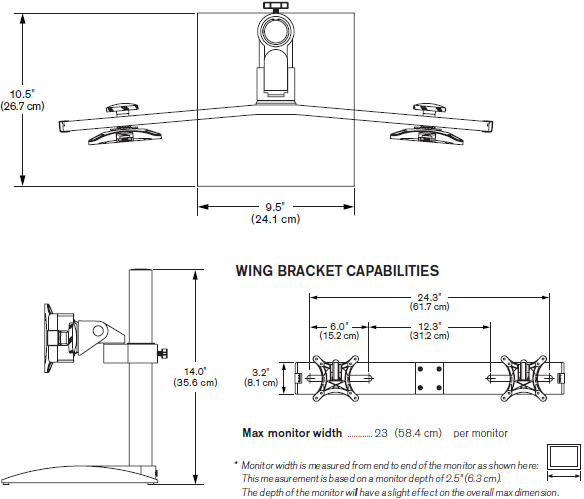 Technical Drawing for Innovative 9109-Switch Freestanding Dual Monitor Stand - 14