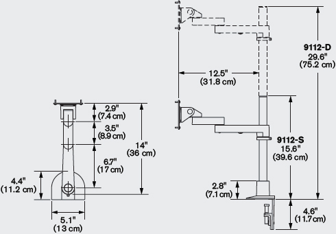 Technical Drawing for Innovative 9112-D-28 Articulating Dual Monitor Mount - 28