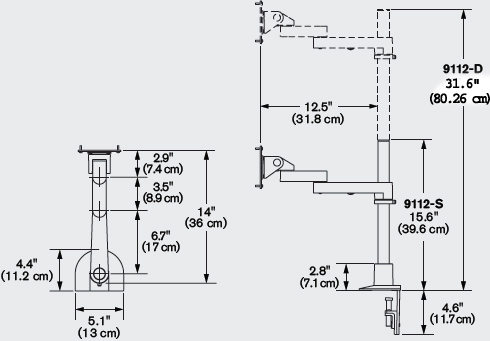 Technical Drawing for Innovative 9112-D-30 Articulating Dual Monitor Mount with 30