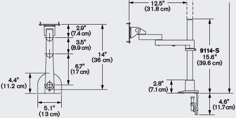 Technical Drawing for Innovative 9114-S-14 EURO Series Articulating Monitor Mount 14