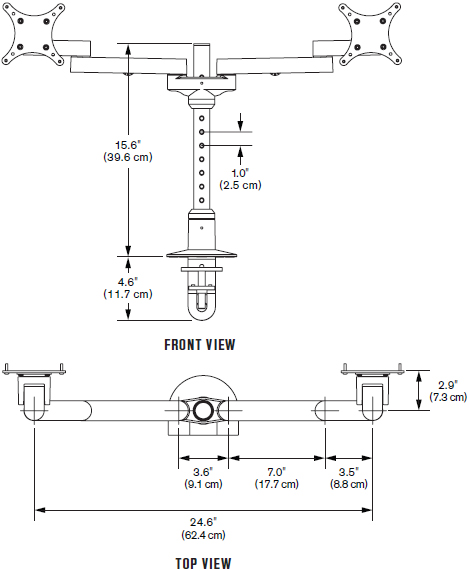 Technical Drawing for Innovative 9124-S-14 EURO Series Side-by-Side Dual Monitor Mount