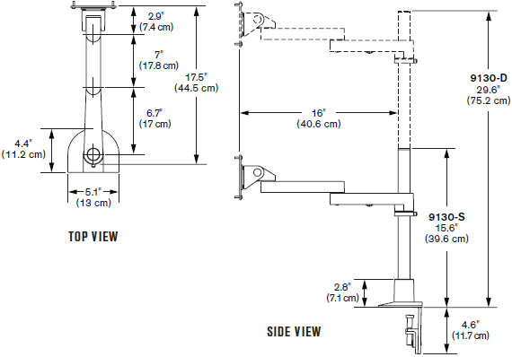 Technical Drawing for Innovative 9130-D-28 Long Reach Dual Monitor Mount - 28