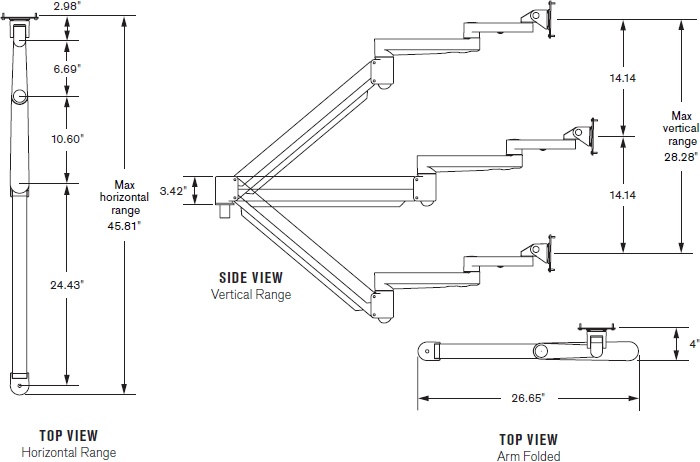 Technical drawing for Innovative 9199 Long Reach (45.8") 3-Link LCD Monitor Arm