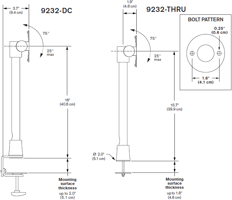 Technical Drawing for Innovative 9232-14-THRU or 9232-14-DC Light Duty Pole Mount