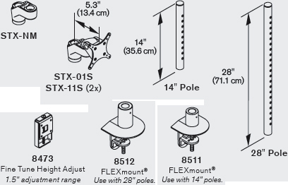 Technical Drawing for Innovative STX-11S Staxx 1 Over 1 Monitor Mount - Standard