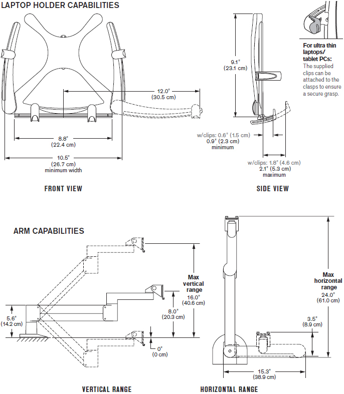 Technical Drawing of Innovative 7000-T Laptop Arm Mount