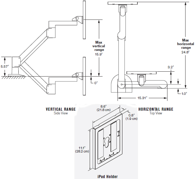 Technical Drawing for Innovative 7000-500-NM 7000 Arm with 8424 Secure iPad Holder