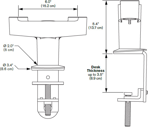 Technical Drawing for Innovative 8408 Dual Arm Clamp Mount