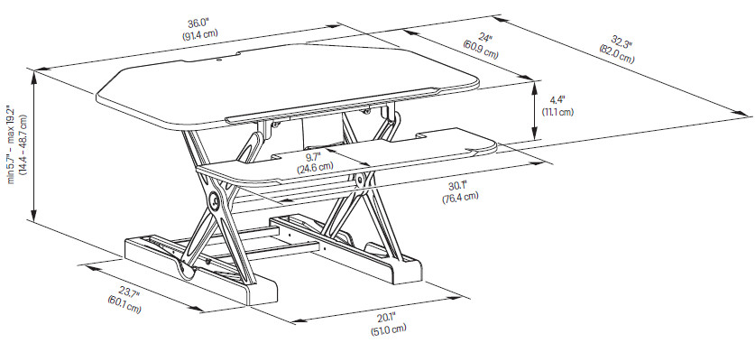 Technical Drawing for Innovative WNST2-DESKCR-36 Winston Desk Corner Desktop Converter