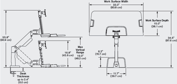 Technical Drawing for Innovative WNST-LIFT-1 Winston Lift Single Dynamic Standing Desk
