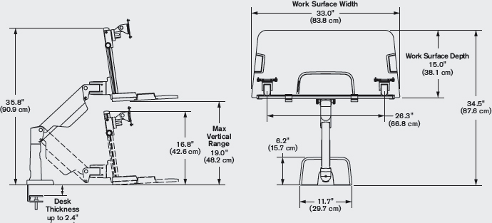 Technical Drawing for Innovative WNST-LIFT-2 Winston Lift Dual Dynamic Standing Desk