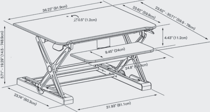 Technical Drawing for Innovative WNST2-DESK-36 Winston Desk 2 - 36