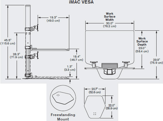 Technical drawing for Innovative Apple iMac VESA Single or Dual Sit-Stand Workstation