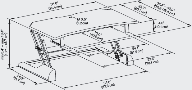 Technical Drawing for Innovative WNST-DESKCR-36 Winston Desk Corner 36
