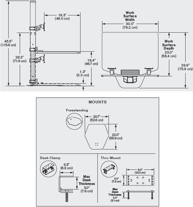 Technical drawing for Innovative Winston Quad Monitor Sit-Stand Workstation