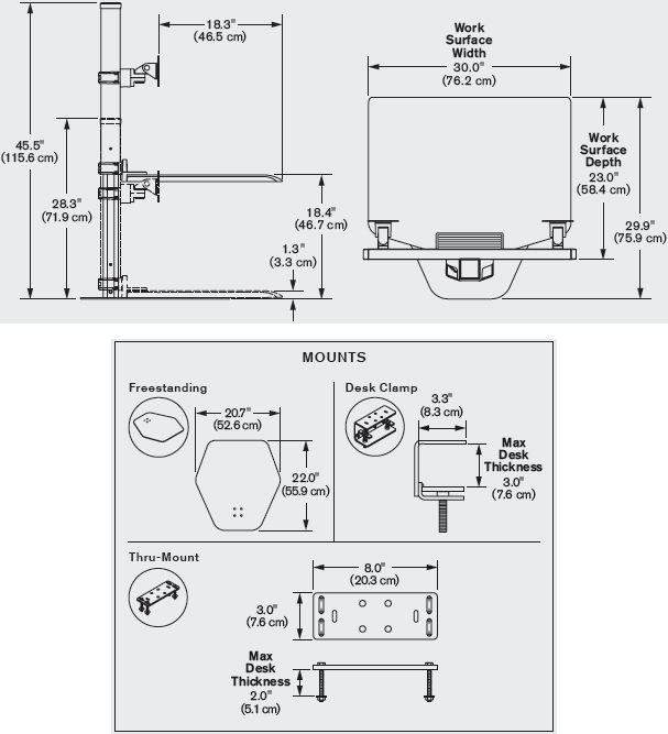 Technical Drawing for Innovative Winston Quad Monitor Sit-Stand Workstation