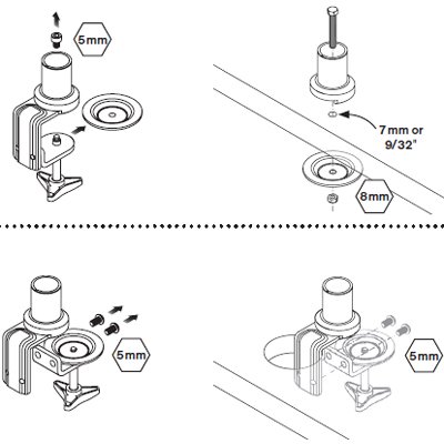 Desk Clamp Mount Converts to Grommet or Bolt Through