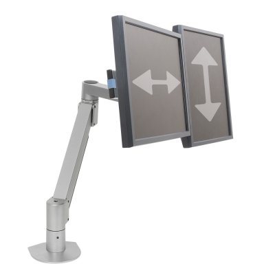 Monitors pivot independently for landscape or portrait viewing