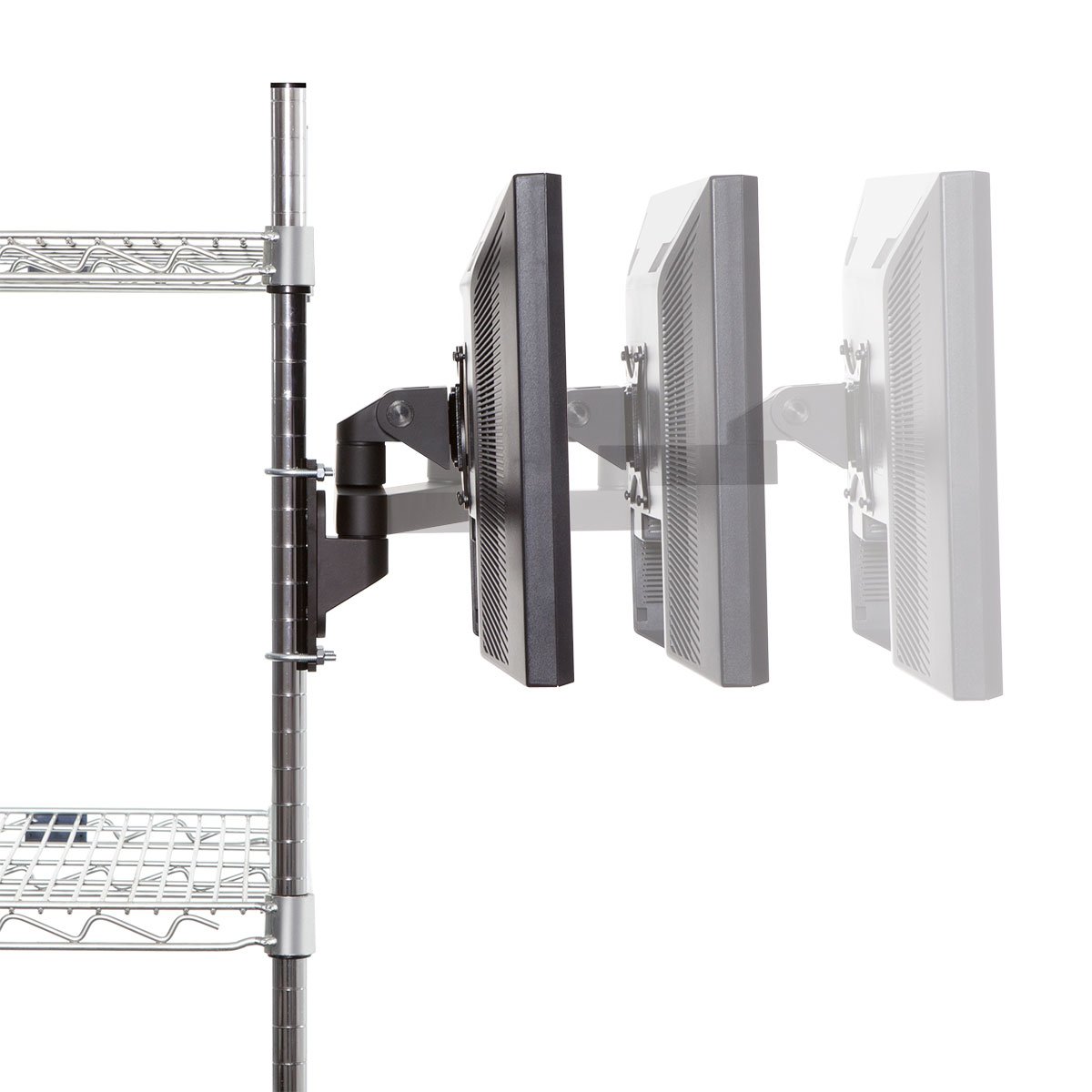 Increase monitor reach with extension arms; arms can be folded upon themselves when not in use