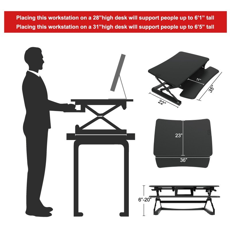 Loctek LX36 Wide Platform Height Adjustable Standing Desk Riser