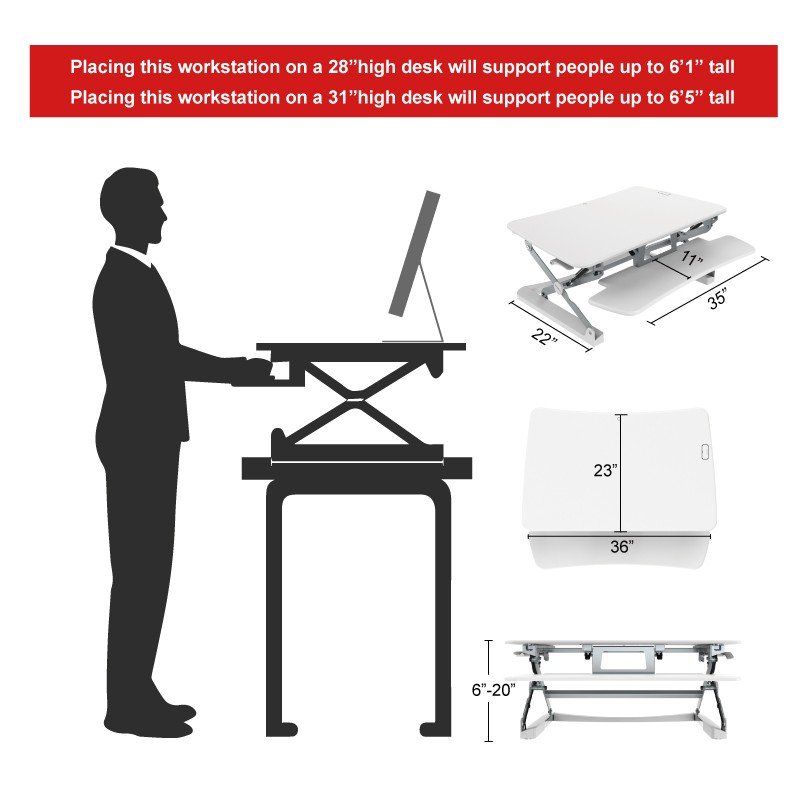 Loctek LX36 Wide Platform Height Adjustable Standing Desk Riser