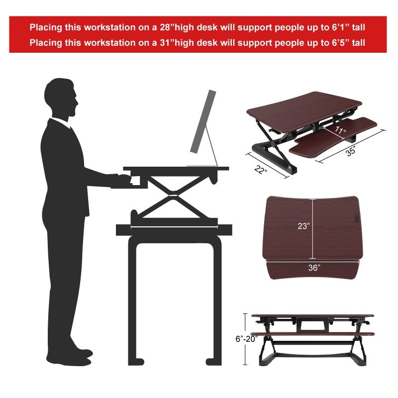 Loctek LX36 Wide Platform Height Adjustable Standing Desk Riser