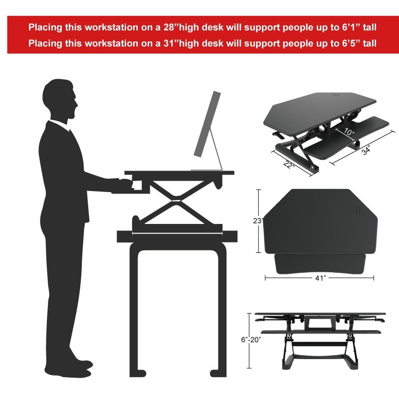 Loctek PC36 Wide Platform Height Adjustable Sit-Stand Corner Riser