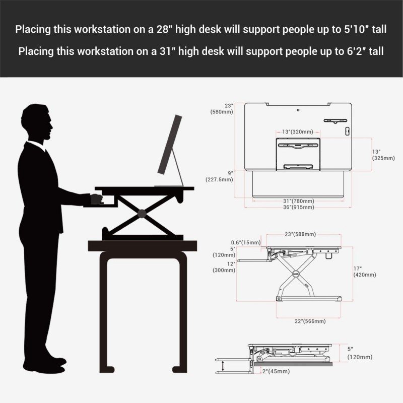 Loctek PL36B Wide Platform Height Adjustable Standing Desk Riser