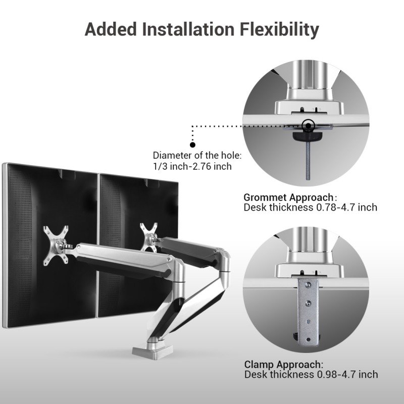 Loctek D7D Gas Spring Dual Monitor Arm Desktop Mount