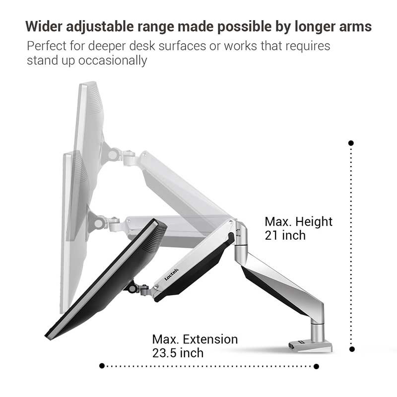 Loctek D7L Heavy Duty Full Motion Gas Spring Single Monitor Desk Mount