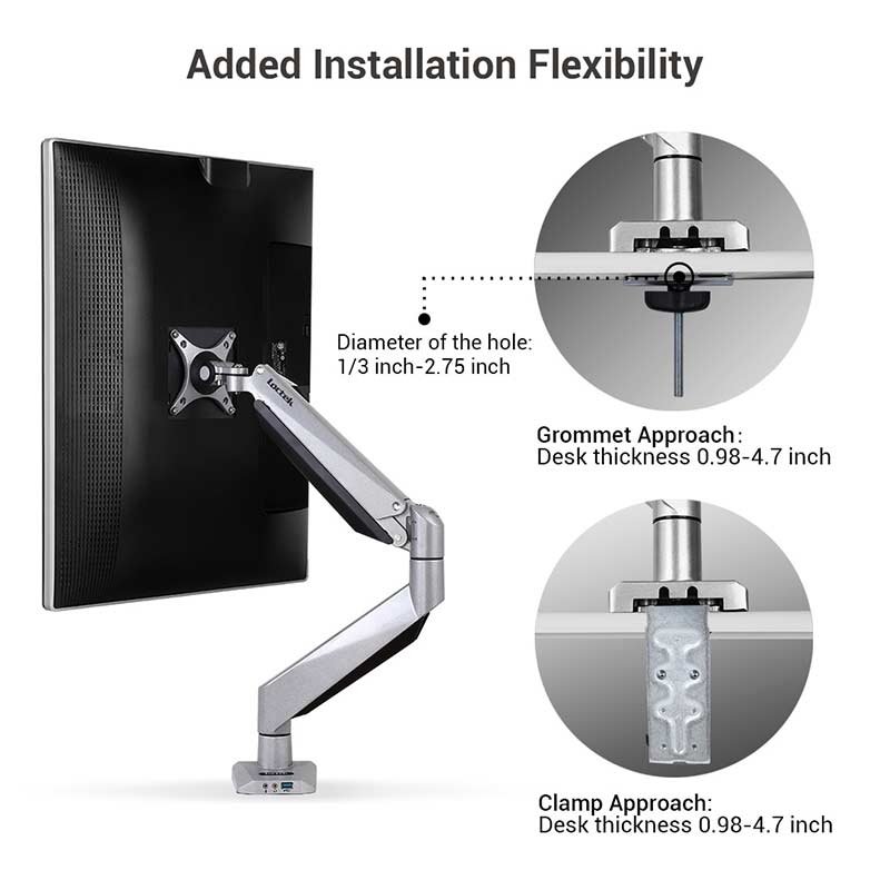 Loctek D7L Heavy Duty Full Motion Gas Spring Single Monitor Desk Mount