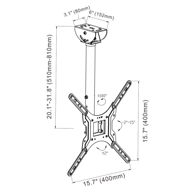Loctek CM1 Adjustable Tilting Wall Ceiling TV Mount (26