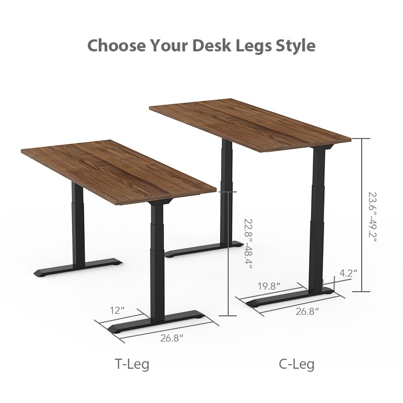 C-leg facilitates under desk keyboard tray, T-Leg is for those who prefer their setup in the center