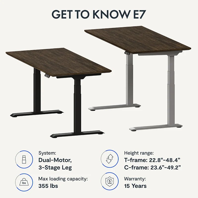 FlexiSpot E7 Electric 55W Height-Adjustable Standing Desk, Bamboo/Silver