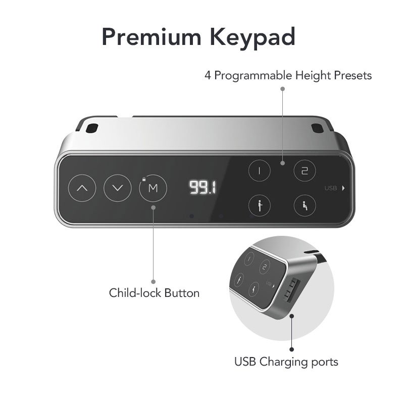 Keypad to adjust height and program presets