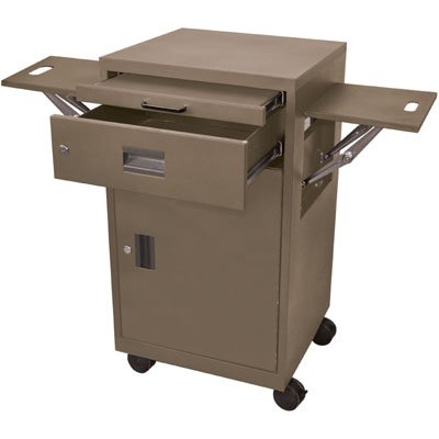 Luxor LMC2 Multimedia Cart with Locking Cabinets and Drawer Taupe