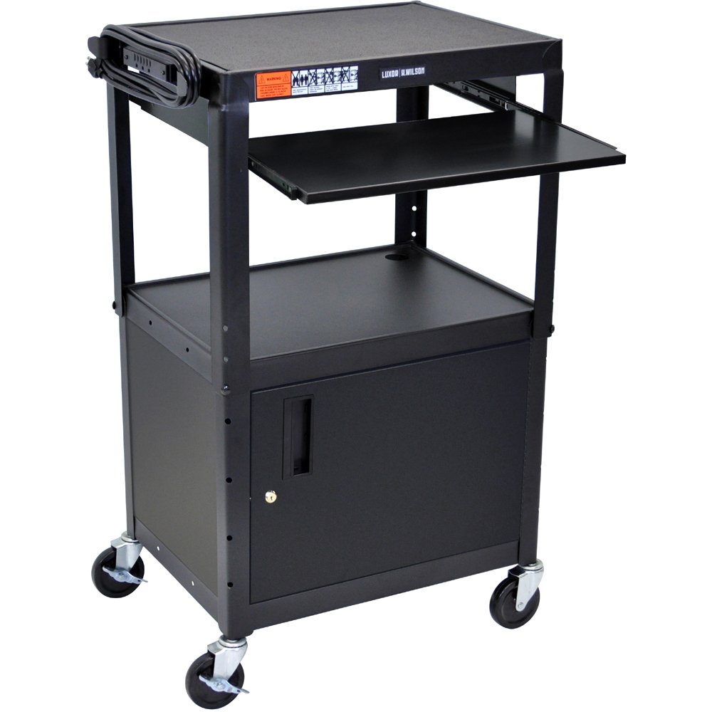 Luxor AVJ42KBC Adjustable Steel Cart w/ Cabinet & Pullout KB Tray